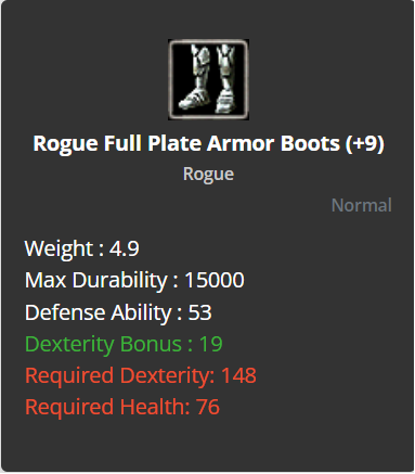 Rogue Full Plate Armor Boots +9